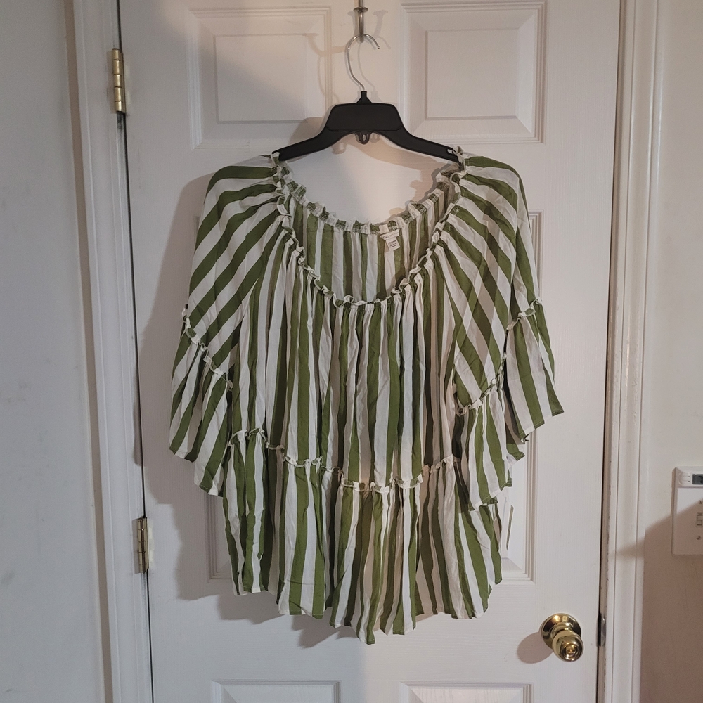 Cato Olive and White Striped Blouse